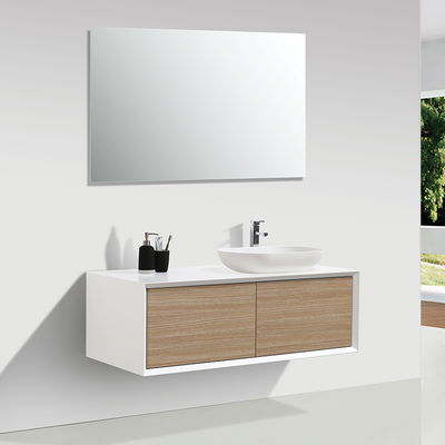 Meuble salle de bain double vasque PALIO 120 cm, blanc / chêne clair - Le Monde du Bain