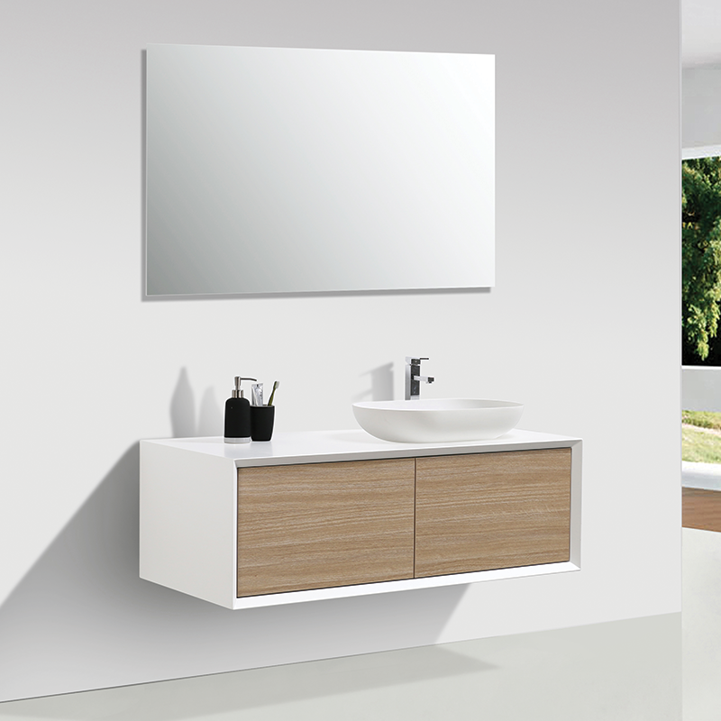 Meuble salle de bain double vasque PALIO 120 cm, blanc / chêne clair - Le Monde du Bain
