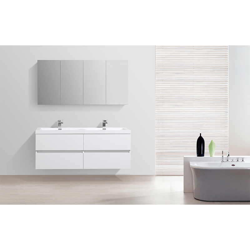 Armoire de toilette bloc-miroir SIENA largeur 144 cm, blanc laqué - Le Monde du Bain