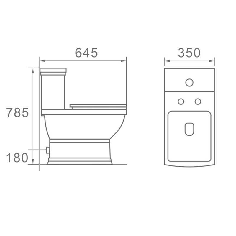 Dimensions Toilette WC rétro MADRY en céramique