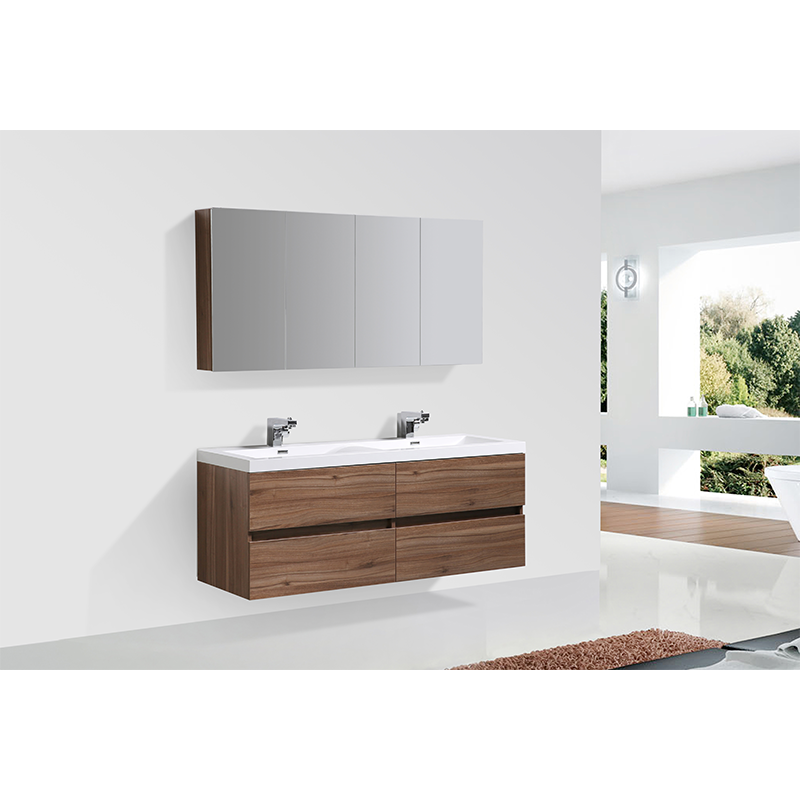 Armoire de toilette bloc-miroir SIENA largeur 144 cm, noyer - Le Monde du Bain