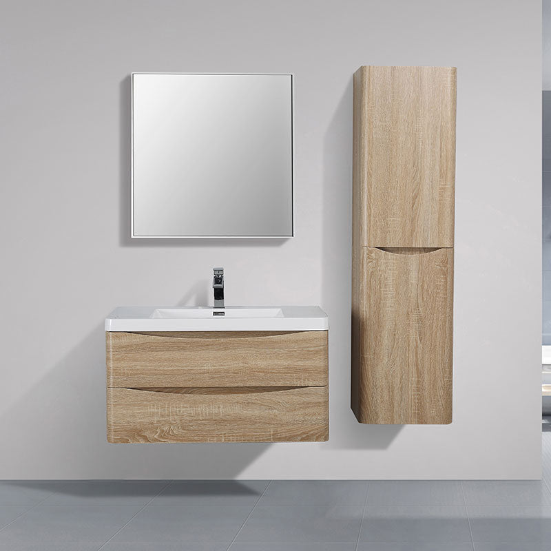 Meuble salle de bain design simple vasque PIACENZA largeur 90 cm, chêne clair