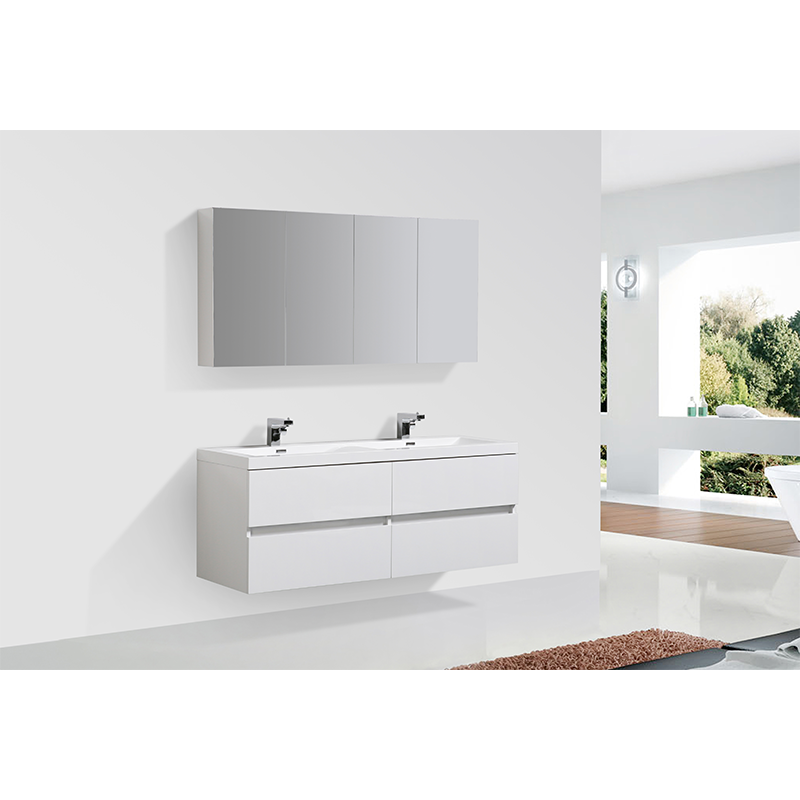 Meuble salle de bain design double vasque SIENA largeur 144 cm, blanc laqué - Le Monde du Bain