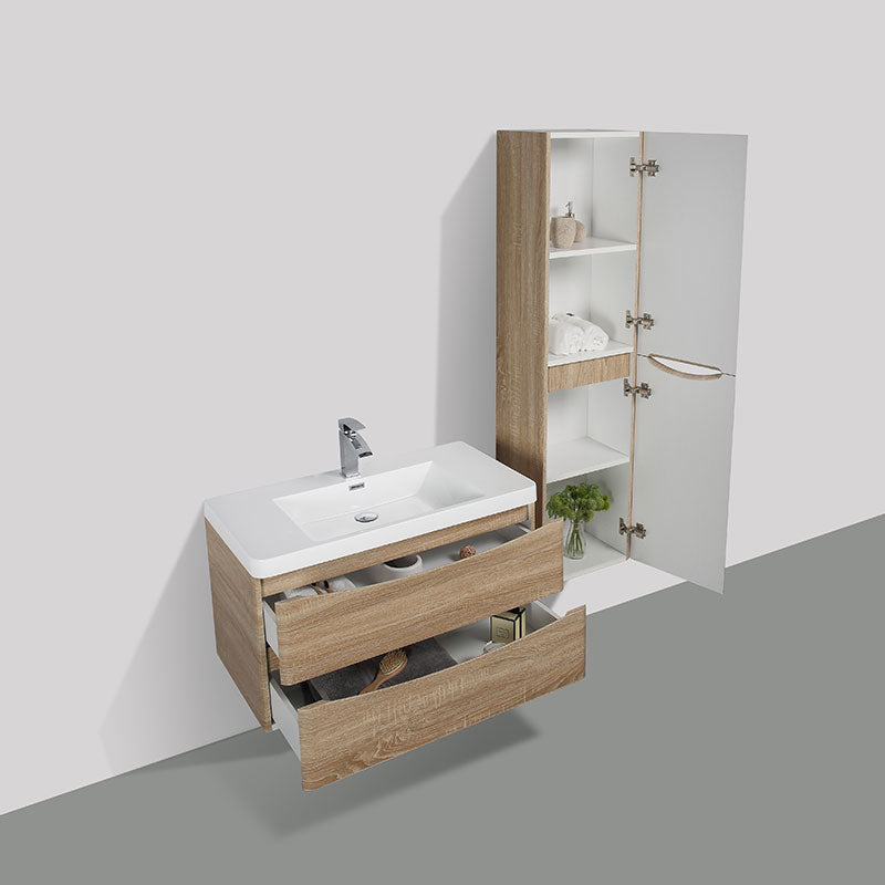 Meuble salle de bain design simple vasque PIACENZA largeur 90 cm, chêne clair