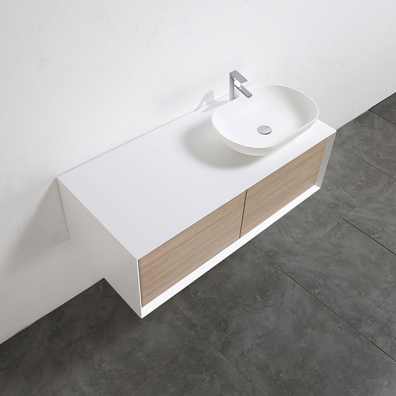 Meuble salle de bain double vasque PALIO 120 cm, blanc / chêne clair - Le Monde du Bain