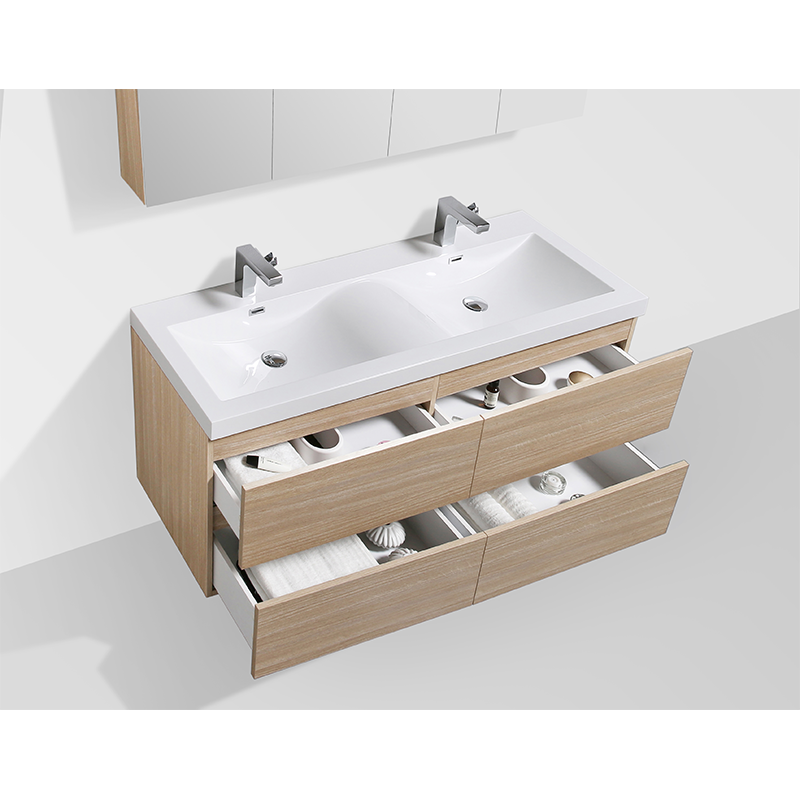 Meuble salle de bain design double vasque SIENA largeur 144 cm, chêne clair - Le Monde du Bain