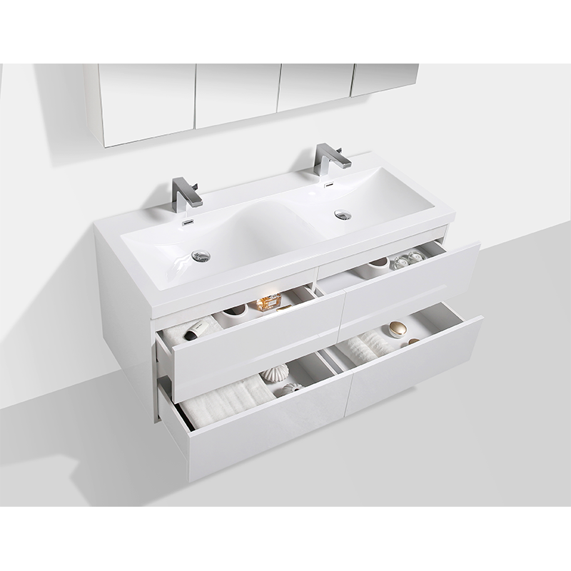 Meuble salle de bain design double vasque SIENA largeur 144 cm, blanc laqué - Le Monde du Bain