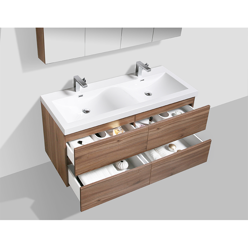 Meuble salle de bain design double vasque SIENA largeur 144 cm, noyer - Le Monde du Bain