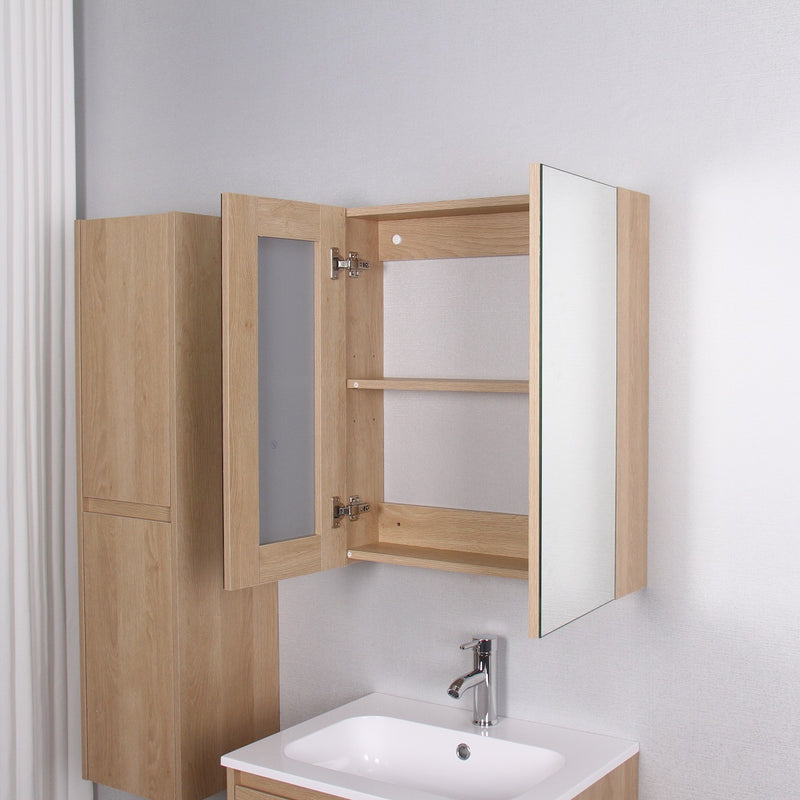 Armoire de toilette bloc-miroir FORTINA largeur 60 cm chêne clair