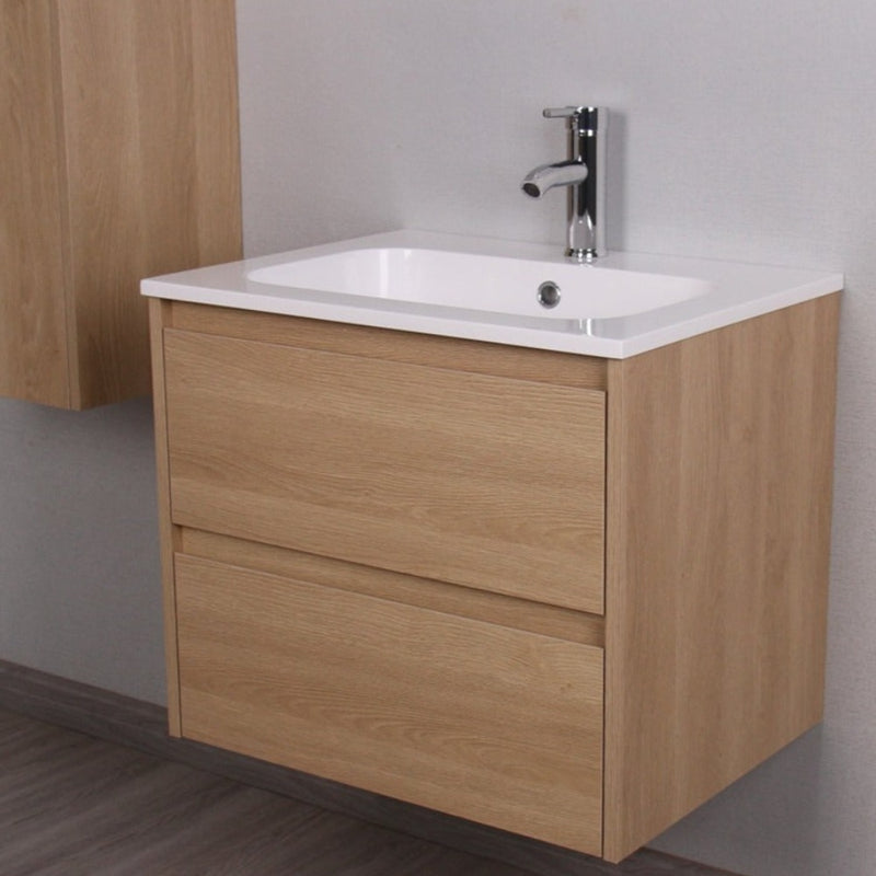 Meuble salle de bain design simple vasque FORTINA largeur 60 cm, chêne clair