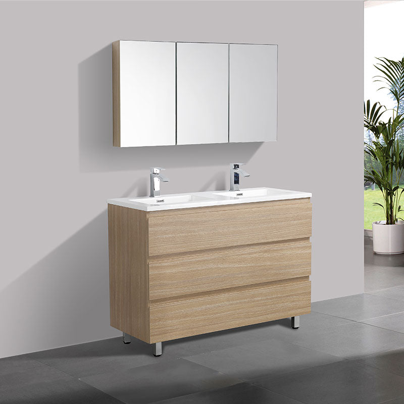 Meuble salle de bain design double vasque VERONA largeur 120 cm, chêne clair texturé