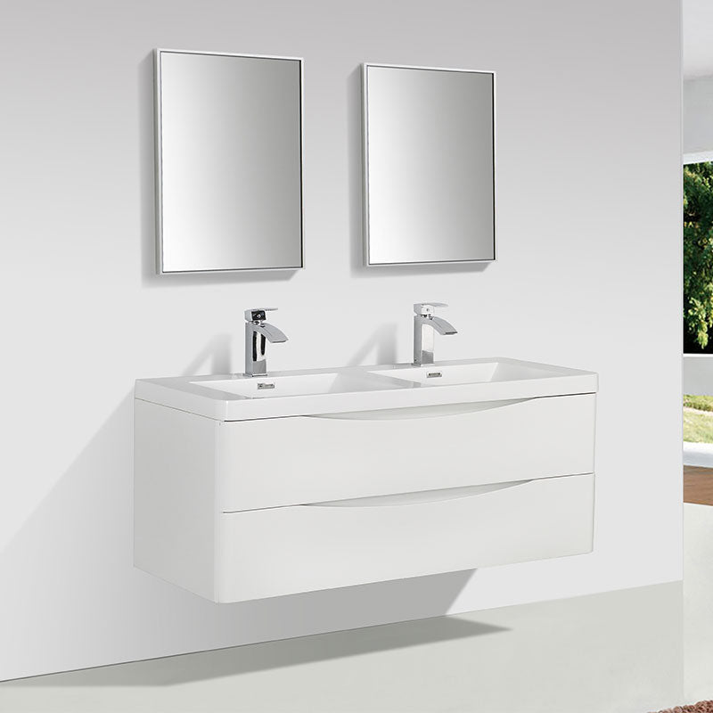 Meuble salle de bain design double vasque PIACENZA largeur 120 cm, blanc laqué
