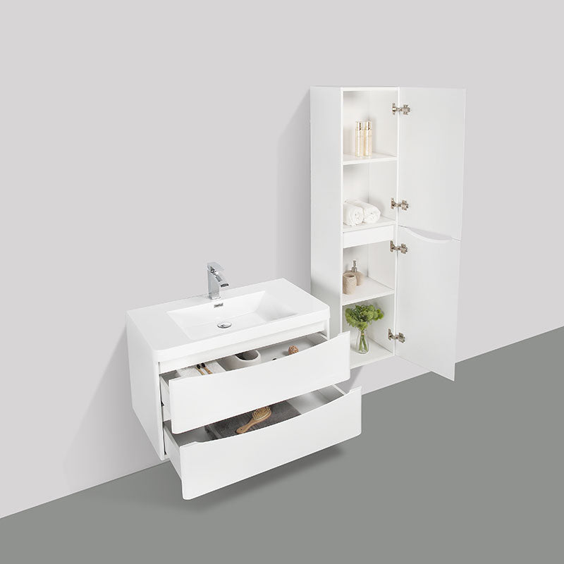 Meuble salle de bain design simple vasque PIACENZA largeur 90 cm, blanc laqué