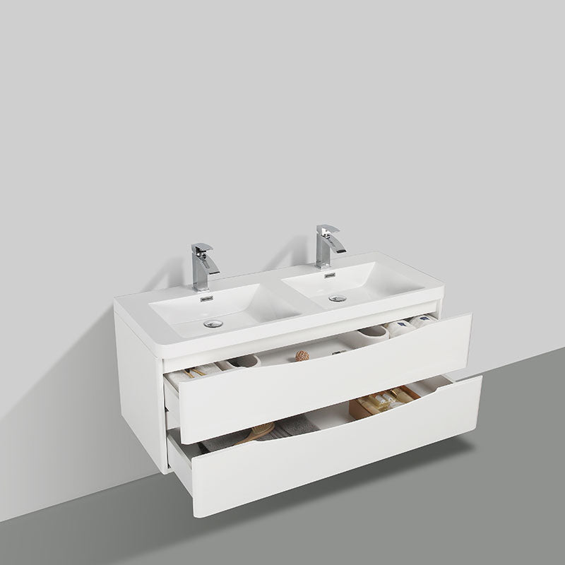 Meuble salle de bain design double vasque PIACENZA largeur 120 cm, blanc laqué