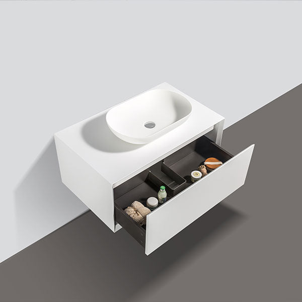 Meuble salle de bain pour vasque à poser PALIO largeur 90 cm, blanc mat
