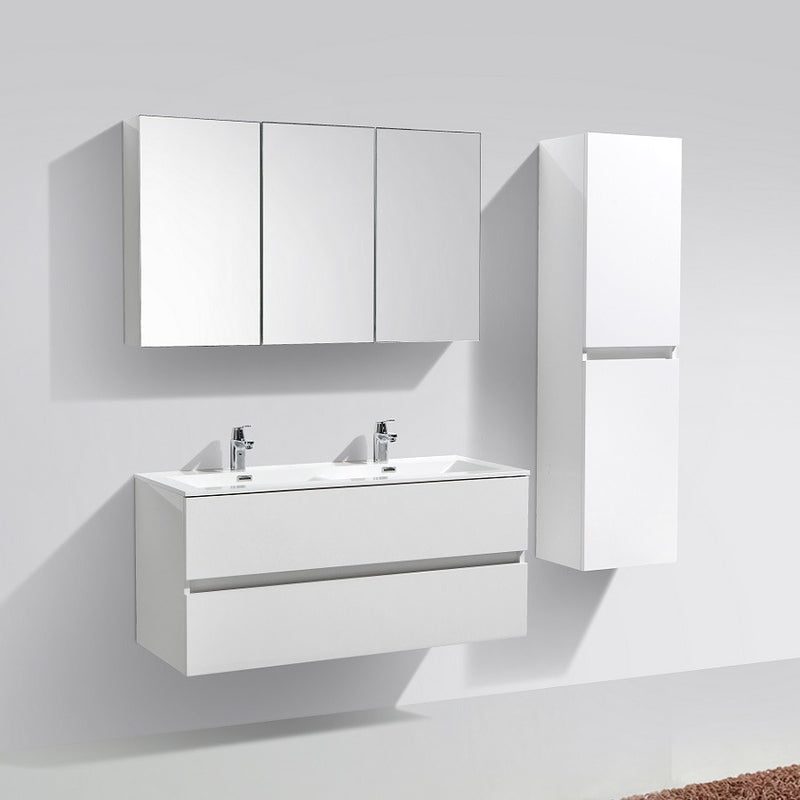 Armoire de toilette bloc-miroir SIENA largeur 120 cm, blanc laqué - Le Monde du Bain