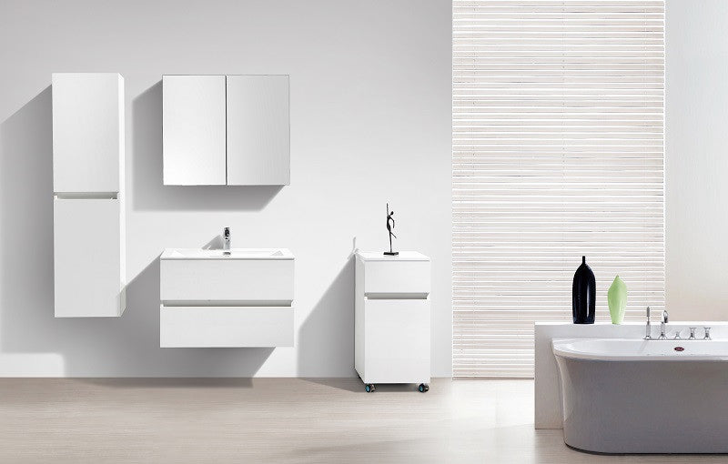 Meuble salle de bain design simple vasque SIENA largeur 80 cm, blanc laqué - Le Monde du Bain