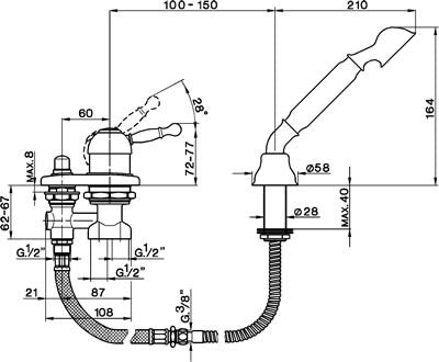 Robinet mitigeur bain/douche sur plage CISAL ARCANA ROYAL avec support mural douchette 2 trous - Le Monde du Bain |  Commun