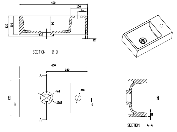 Meuble lave-main salle de bain design SIENA largeur 40 cm, noyer - Le Monde du Bain