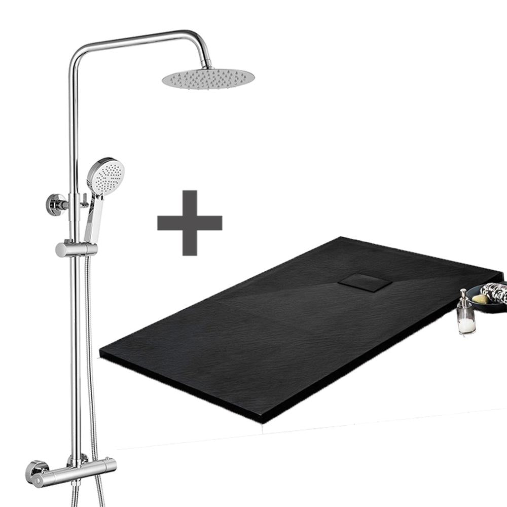 Receveur de douche 120, 140, 160 ou 200 cm. Largeur 100 cm, grille noire,  Composite Noir, Fjord