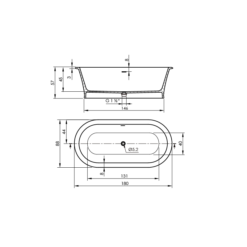 Baignoire rétro en solid surface ovale CLASSIC slate grey