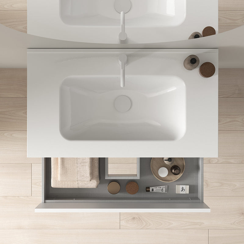 Meuble salle de bain suspendu NIWA largeur 60 - 80 cm, blanc brillant