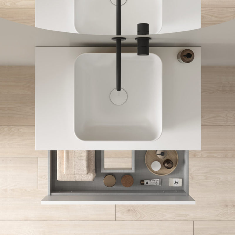 Meuble salle de bain suspendu en bois avec vasque posee incluse NIWA 60 marron Fumé