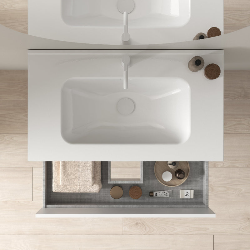 Meuble salle de bain simple vasque YOKO largeur 60 - 80 cm, blanc brillant