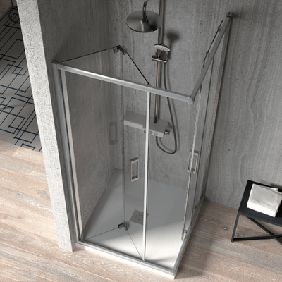 Paroi de douche accès en angle 1 porte pliante + 1 porte coulissante S300 - Le Monde du Bain