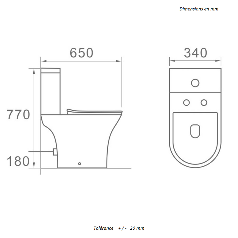 Dimensions - Toilette WC à poser CLORINDA en céramique - Le Monde du Bain