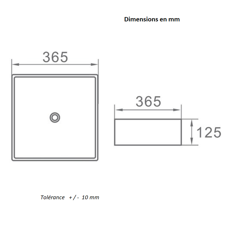 Dimensions - Vasque à poser carrée en céramique RIVA blanc mat - Le Monde du Bain