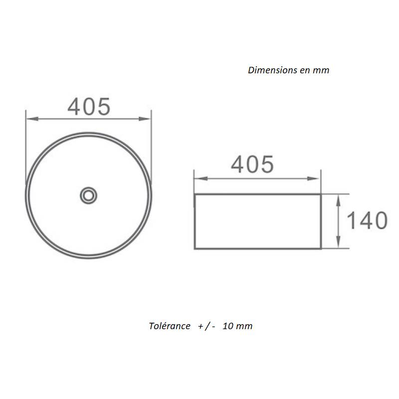 Dimensions - Vasque à poser ronde en céramique DAVIA Ø40,5 cm - Le Monde du Bain