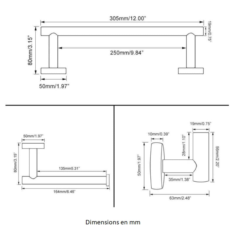 Dimensions - Accessoires salle de bain CHARLES - Le Monde du Bain