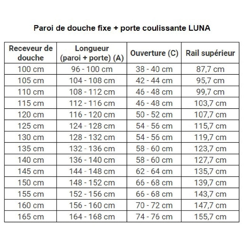 Paroi de douche fixe + Porte coulissante LUNA profil noir mat verre fumé