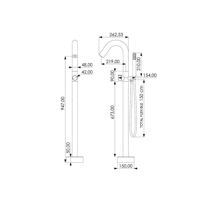 Robinet mitigeur bain/douche sur pied PILOS noir mat
