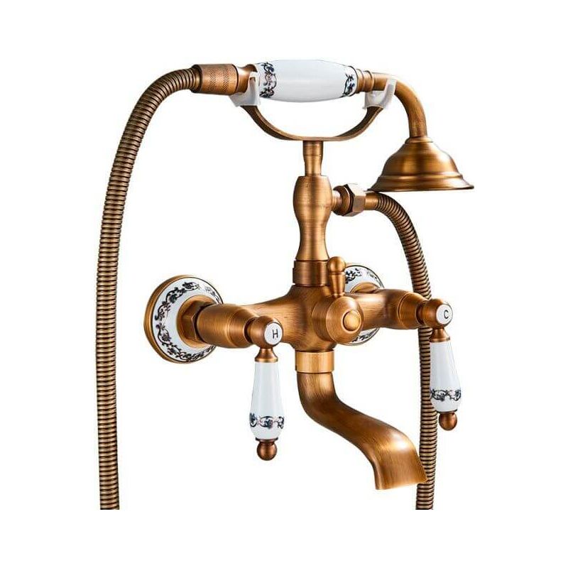 Exemple de robinet mélangeur mural rétro pour baignoire or ancien