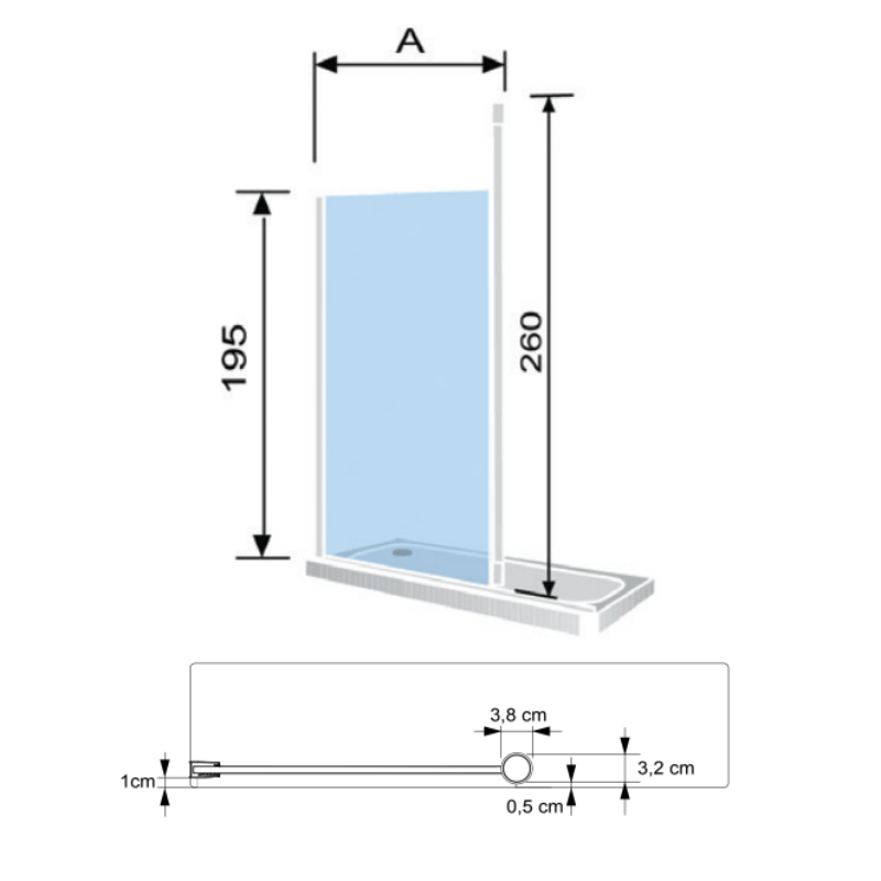 Dimensions et dessin technique - Paroi de douche fixe FRESH LAVANTE profil noir mat- Le Monde du Bain