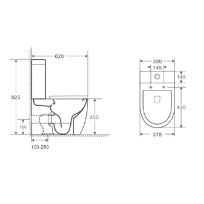 Dimensions - Toilette WC à poser GENOVA en céramique - Le Monde du Bain