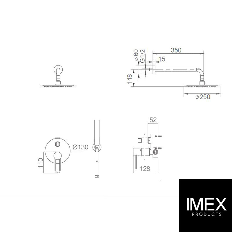 Kit de douche encastré design MILOS noir mat