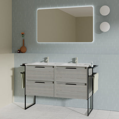 Meuble salle de bain double vasque en bois et métal KEIKO gris sablé