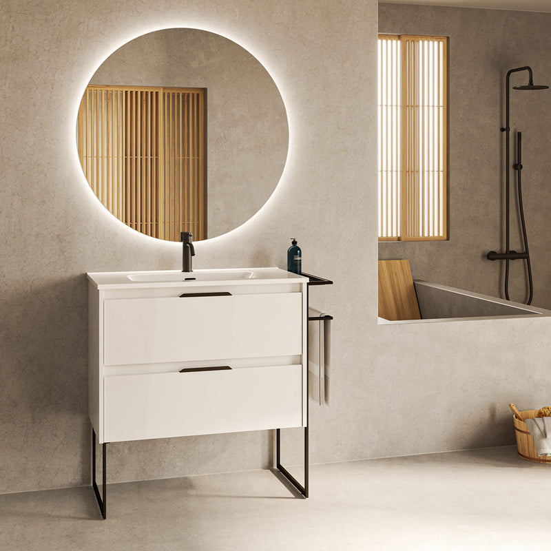 Meuble salle de bain en bois et métal KEIKO blanc brillant