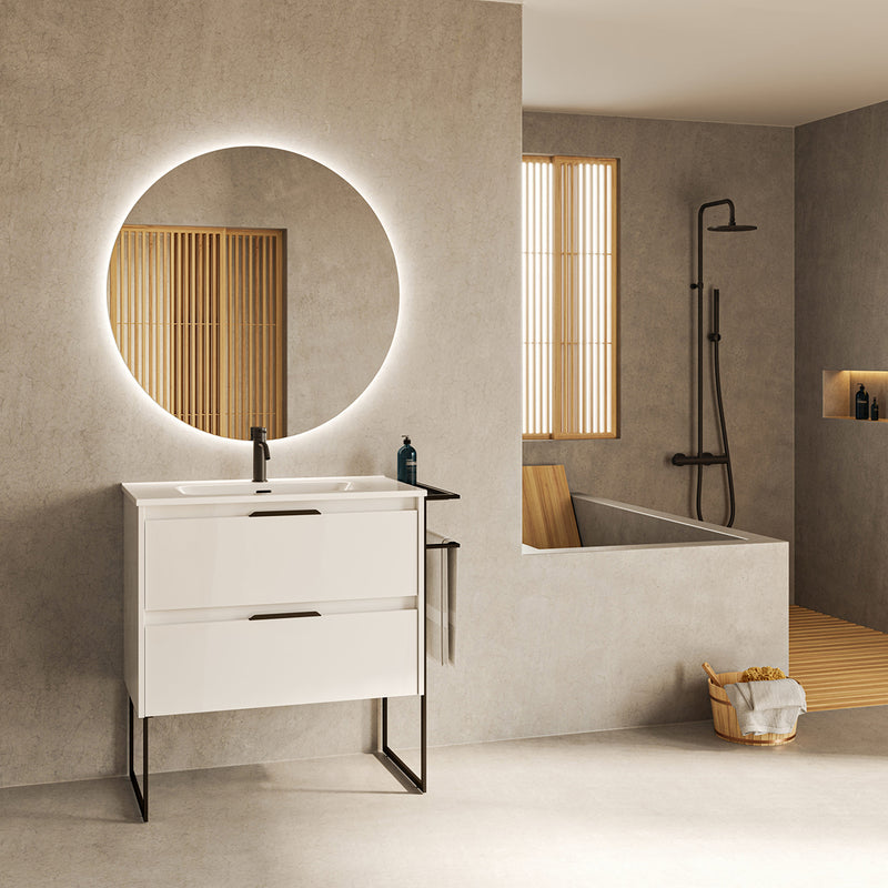 Meuble salle de bain en bois et métal ambiance design industriel et moderne