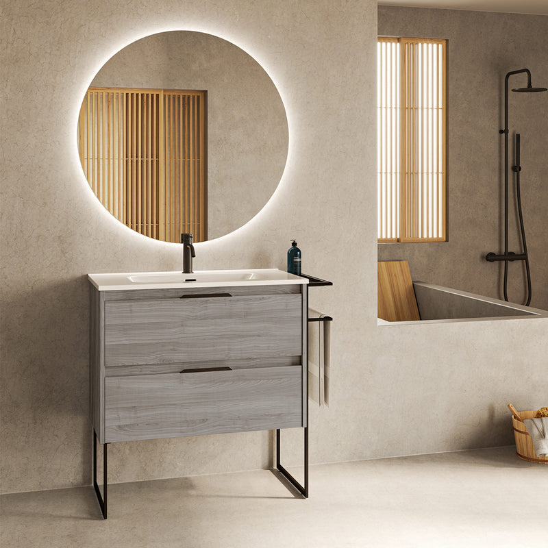 Meuble salle de bain en bois et métal KEIKO gris sablé