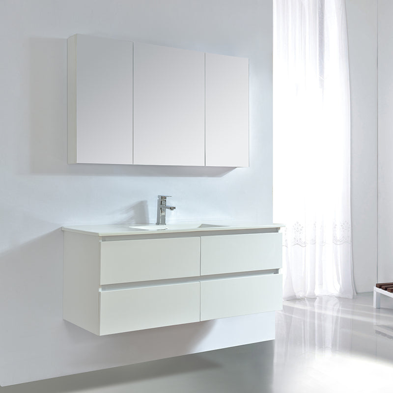 Armoire de toilette bloc-miroir 120 cm LIMPIO finition mélaminé blanc