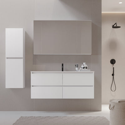 Meuble salle de bain design 120 cm LIMPIO finition mélaminé blanc avec vasque céramique