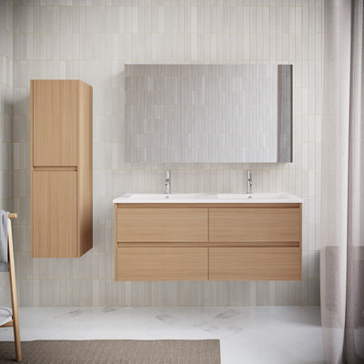 Meuble salle de bain design double vasque FORTINA largeur 120 cm chêne clair