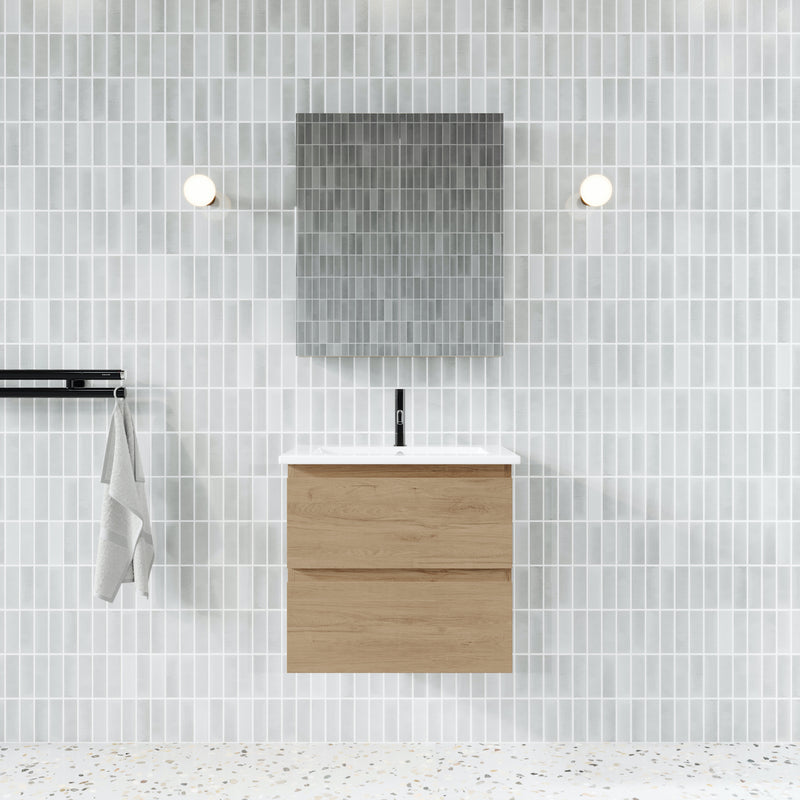 Meuble salle de bain design simple vasque MESSINA largeur 60 cm chêne clair