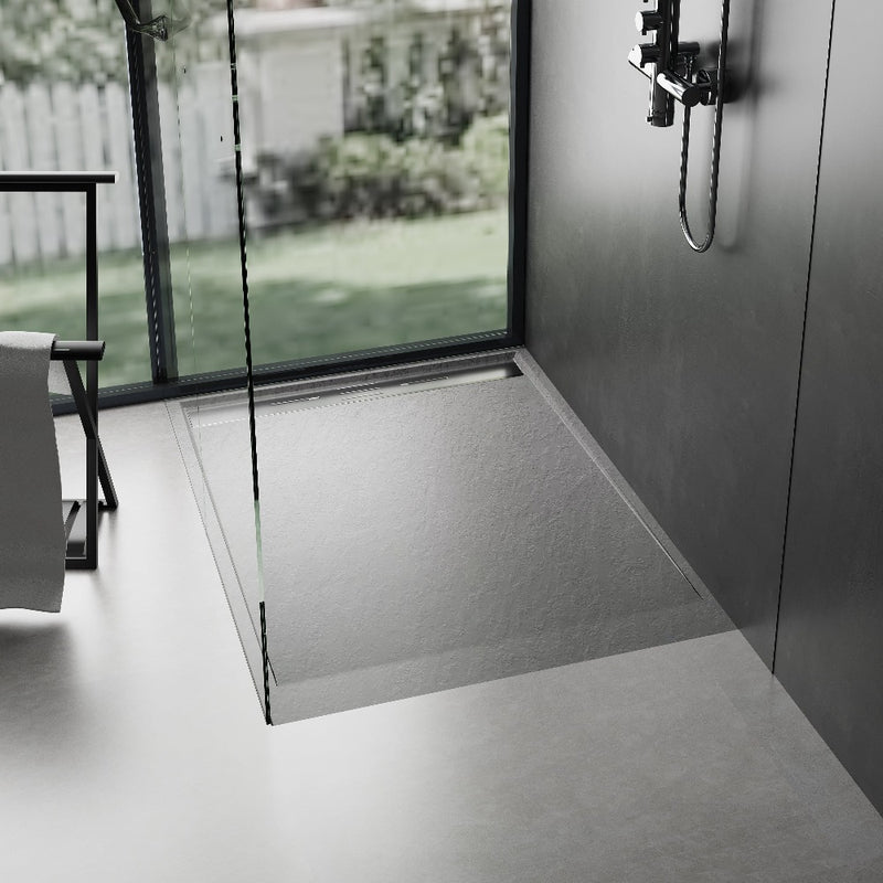 Salle de bain avec Receveur de douche extra plat LUCIA en SoliCast® surface ardoisée gris