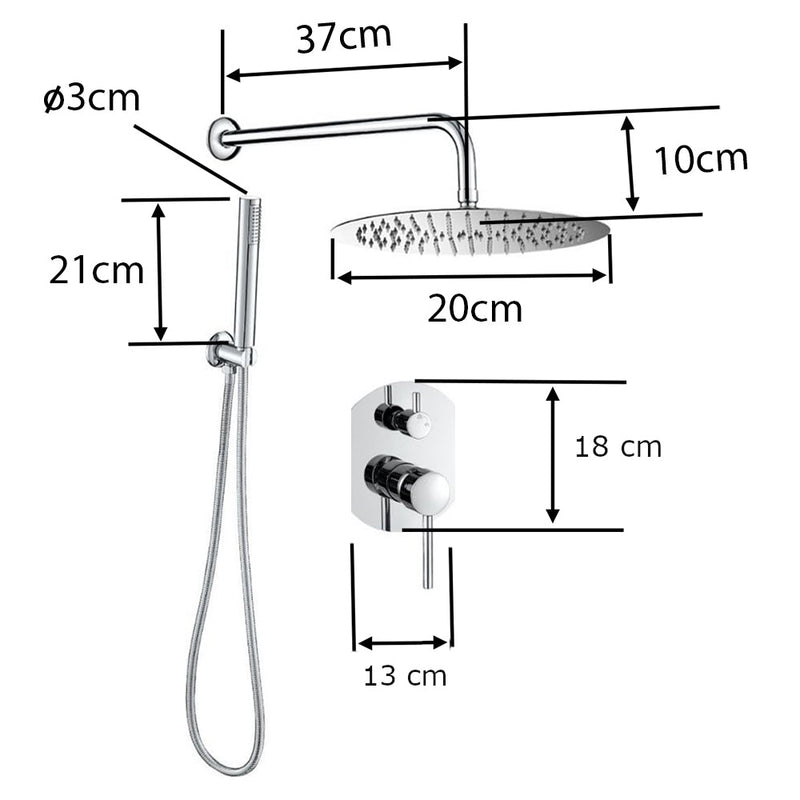 Dimensions - Kit de douche à encastrer NALA noir mat - Le Monde du Bain