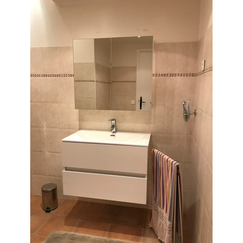 Meuble salle de bain design simple vasque SIENA largeur 80 cm, blanc laqué